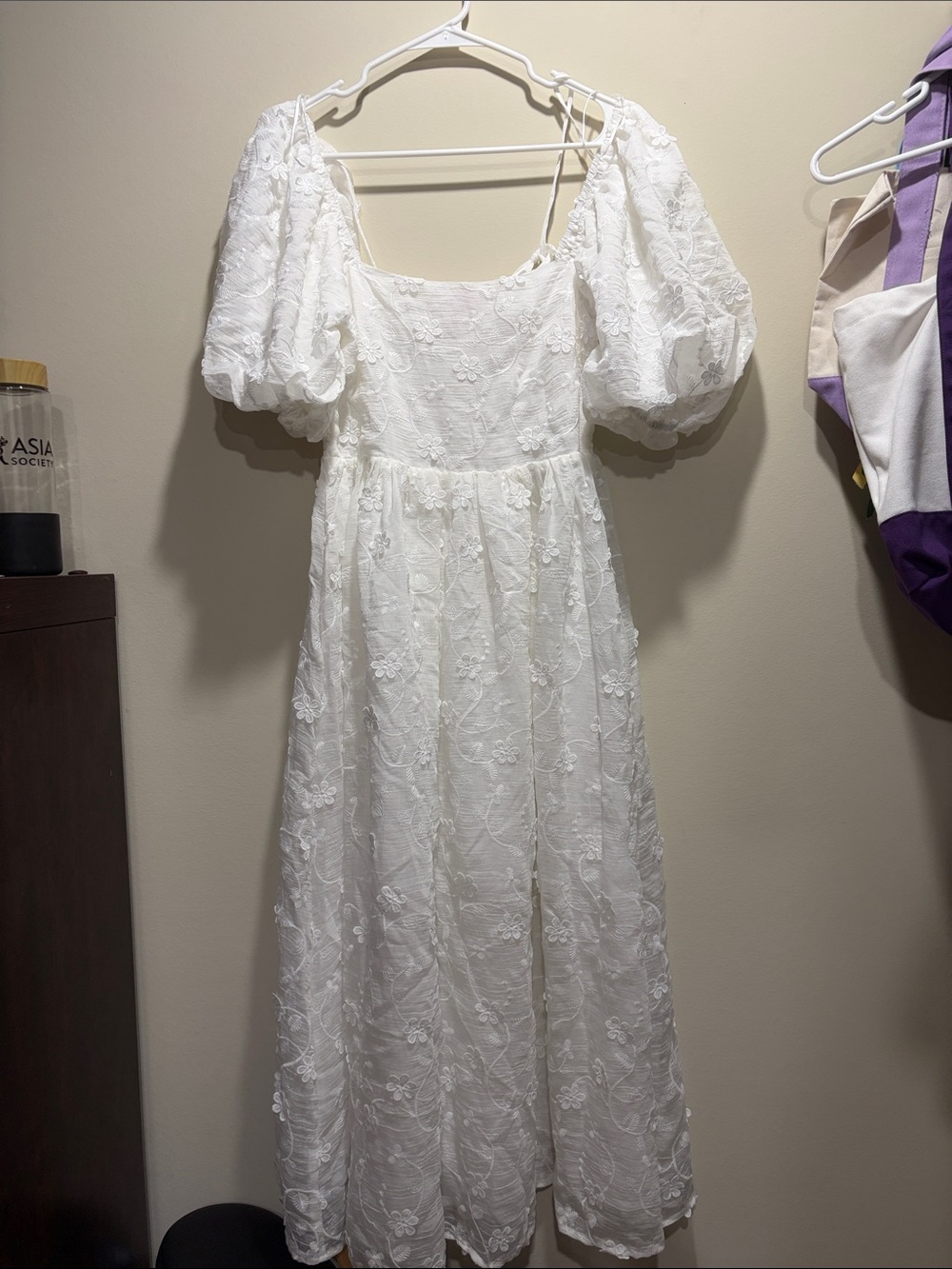 Endless Blu White Puff-Sleeve Embroidered Maxi Dress